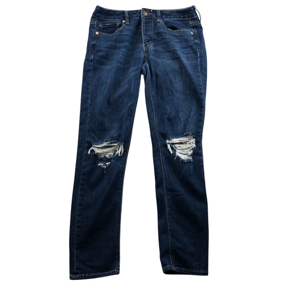 American Eagle Women Jeans Size 4 Tom Girl Straight Distressed Blue Denim Casual